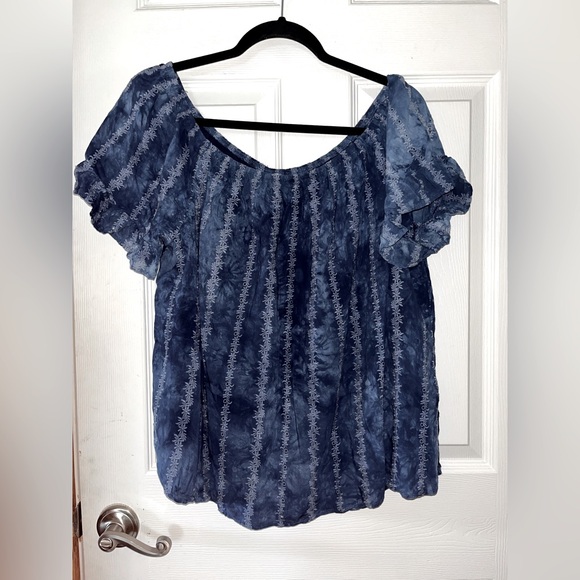 Knox Rose Blue Tie-Dye Short Sleeve Blouse XL - Picture 1 of 3